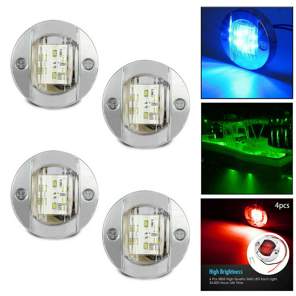 4x 6-LEDs Round Marine Boat LED Stern Light Cabin Deck Courtesy Lamp Waterproof