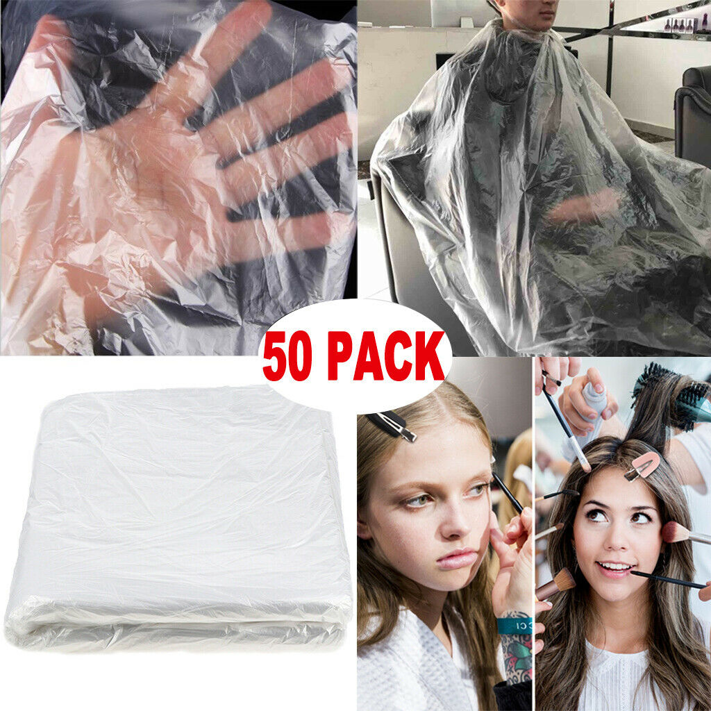 50x Disposable Haircut Capes Barber Home Shawls Perm Dye Apron + 8Pcs Hair Clips