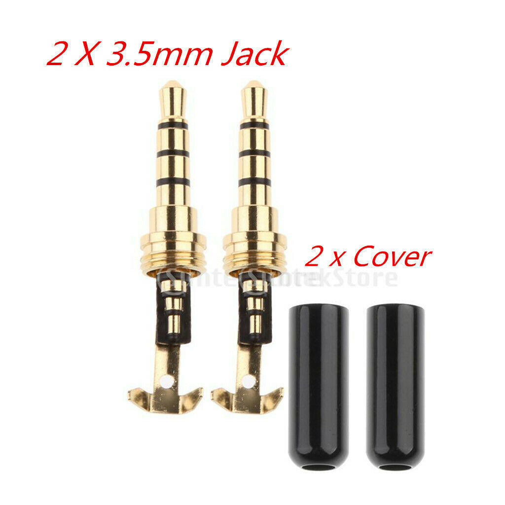 2 Pieces DIY 3.5mm 1/8" TRRS Male Audio Jack Plug Soldering for Headphone