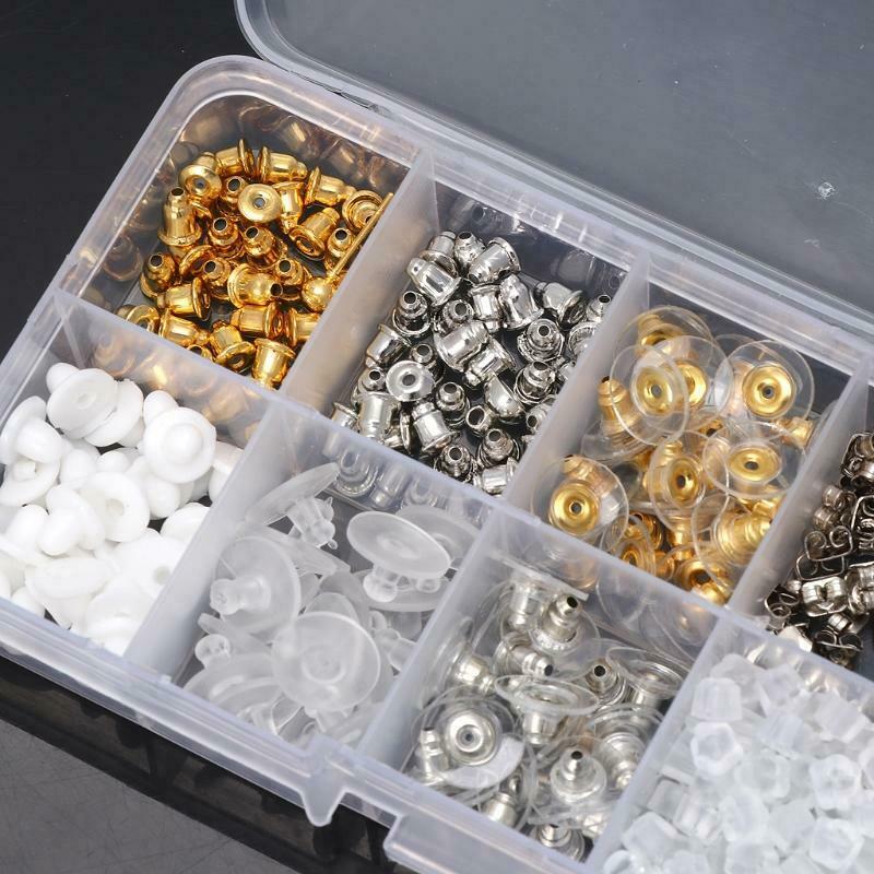 400Pcs Hypoallergenic Silicone Metal Assorted Earring Backs Box Jewelry Findings