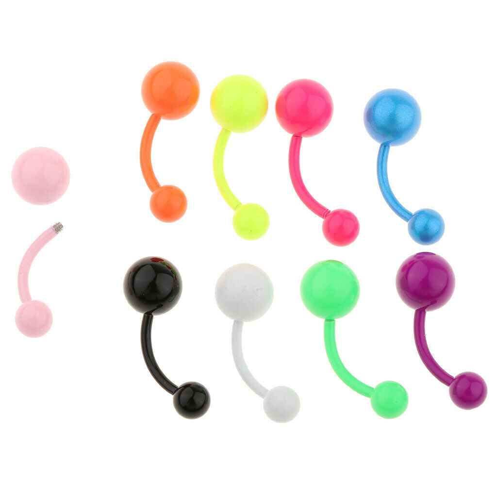 9-Pack Women Belly Button Ring Navel Ring Barbell Bar Piercing Jewelry 1.6mm