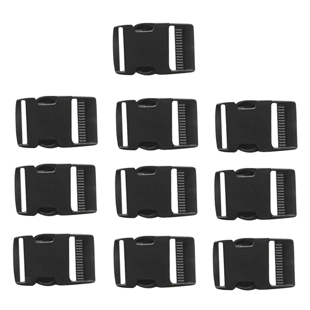 10 Pieces 1" 25mm Side Release Plastic Buckle For Paracord Webbing Strap Black