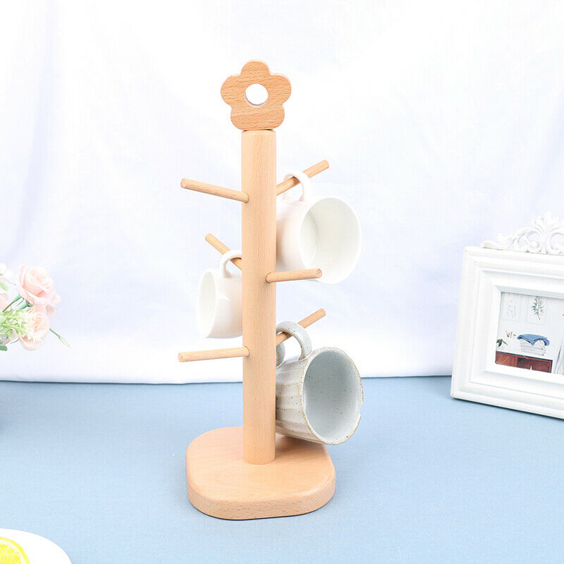 Coffee Tea Cup Rack Storage Stand Home Kitchen Mug Hanging Holder Shelf WoodBDA