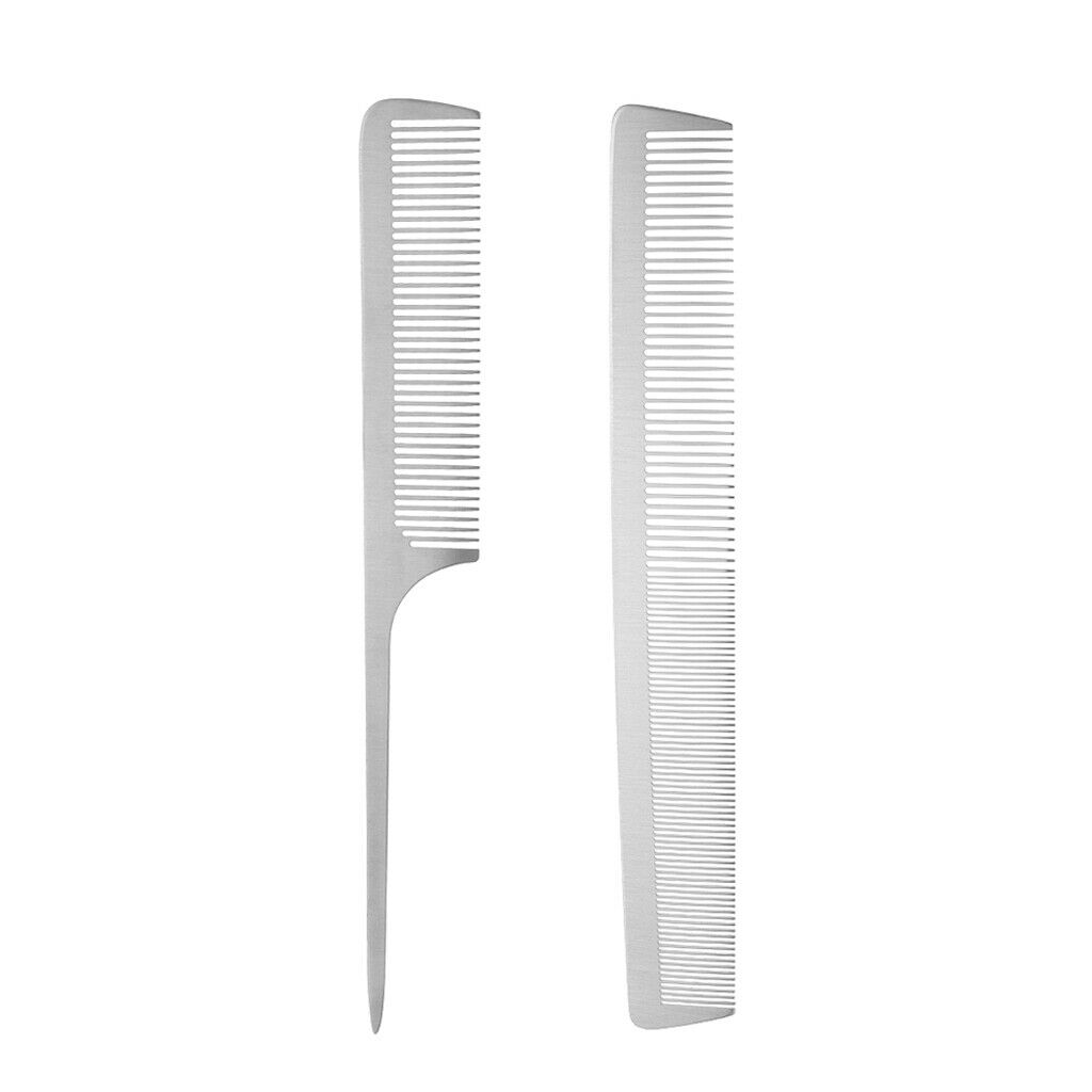 2 Pcs Stainless Steel Hair Comb Per Hair Salon Barber Steel Comb Hair