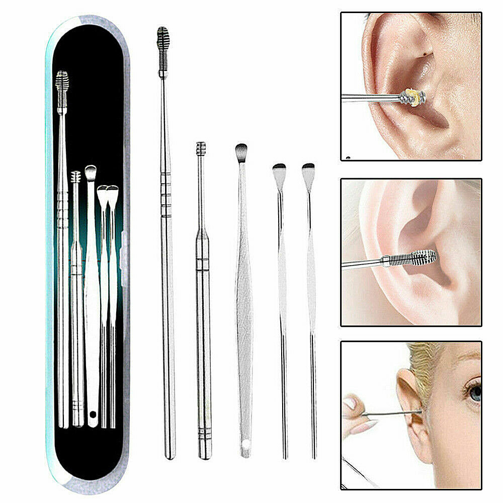 5Pcs Stainless Steel Spiral Ear Picks Spoon Wax Removal Cleaner Ear Care Tools