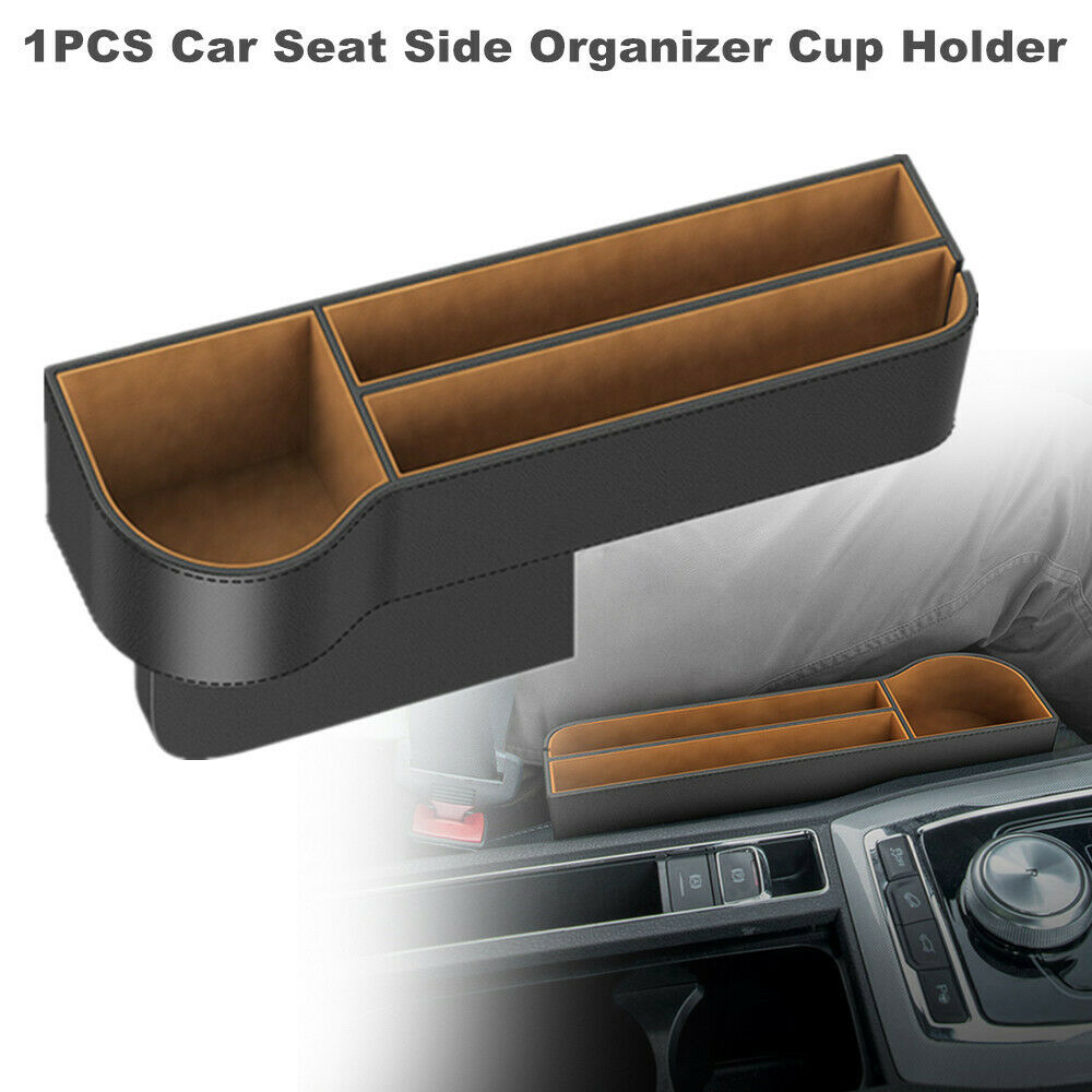 2 Layer Water Cup Holder PU Leather Storage Box Tray Car Seat Side Organizer Box