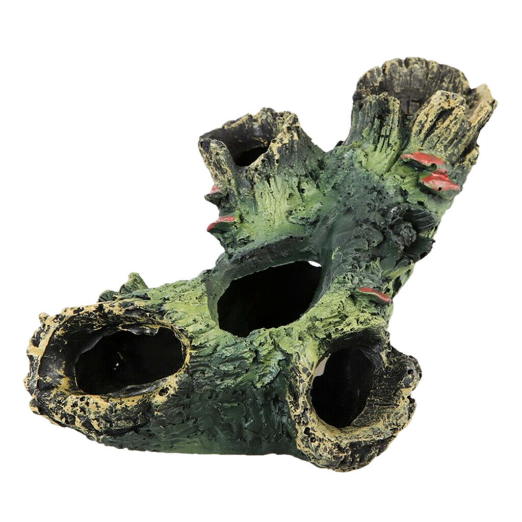 Set Of 2 Fish Tank Aquarium Decor Ornaments Hollow Tree & Mountain Cave