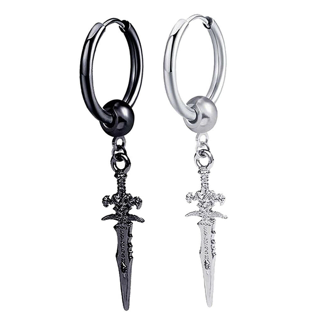 2PC Modern Long Dangle Earrings Earclip Cross Spike Huggie Hoop Stud Women