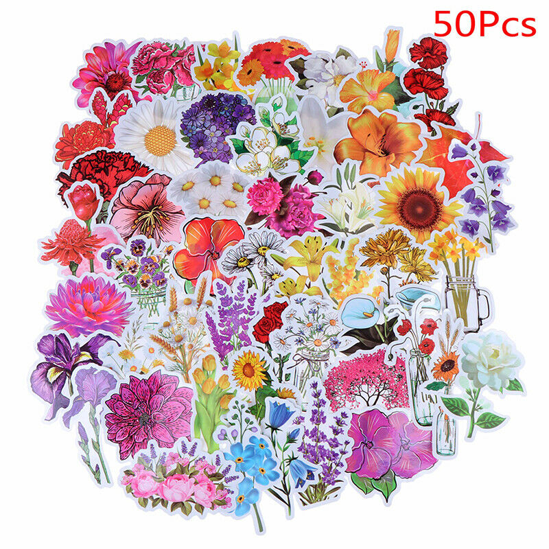 50XBeautiful Colorful Flowers Blooms Stickers for Skateboard Bicycle Suit.l8