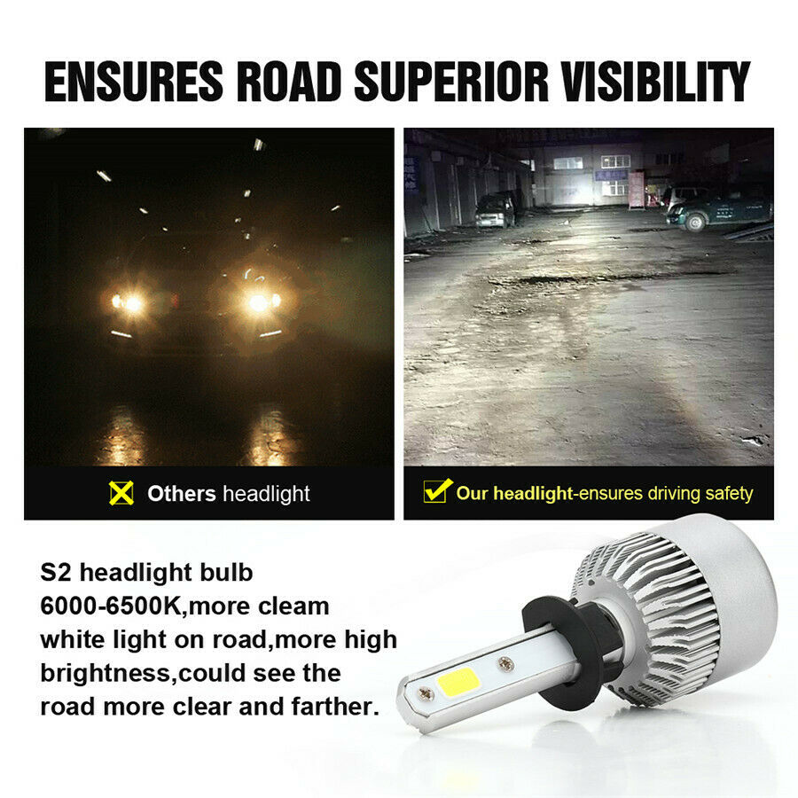 H1 LED Headlight Bulb All-in-One Conversion Kit 6000K White IP68  Waterproof 2PC