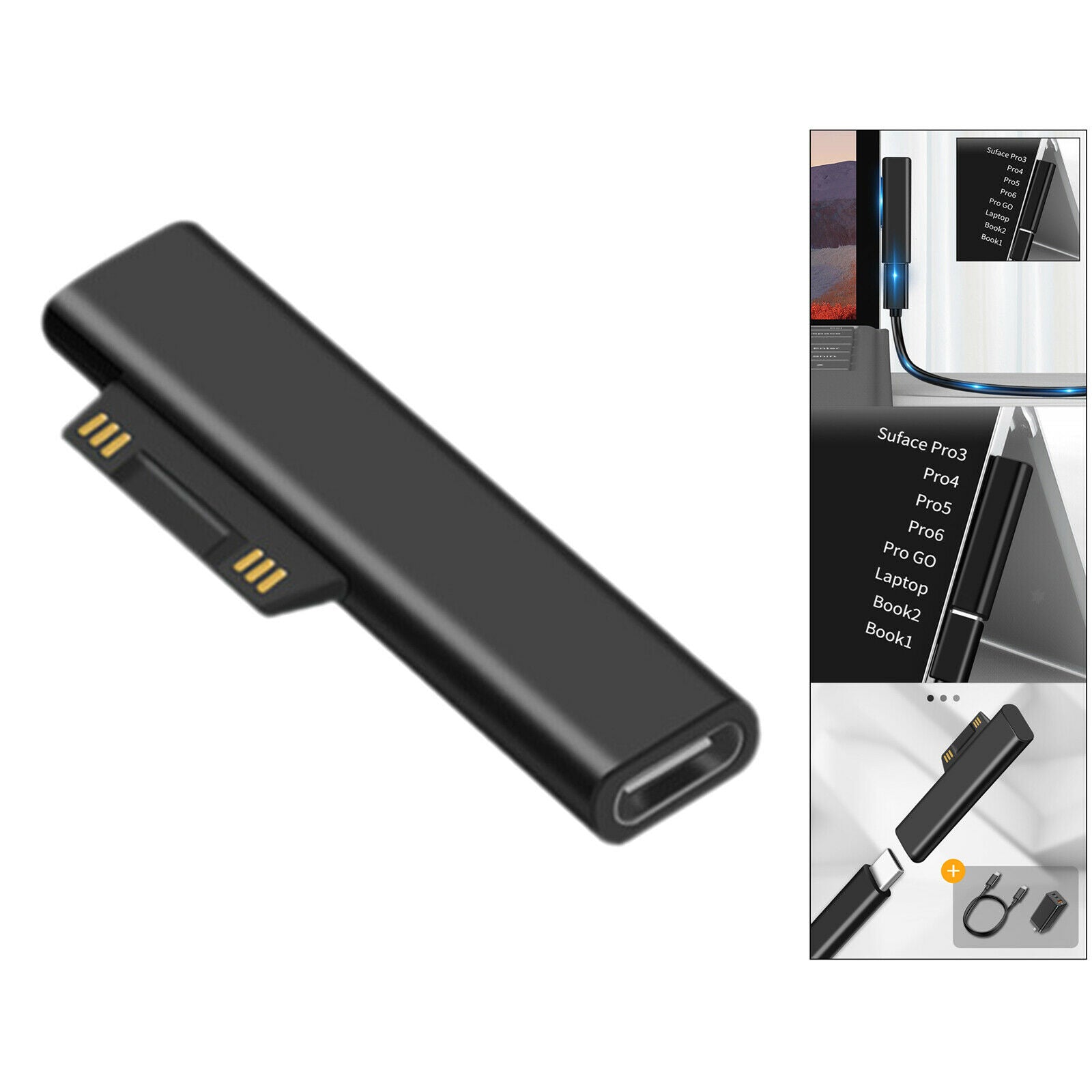 USB 3.1 Charging Adapters for Microsoft Surface Pro Works with 3A USB-C Cable