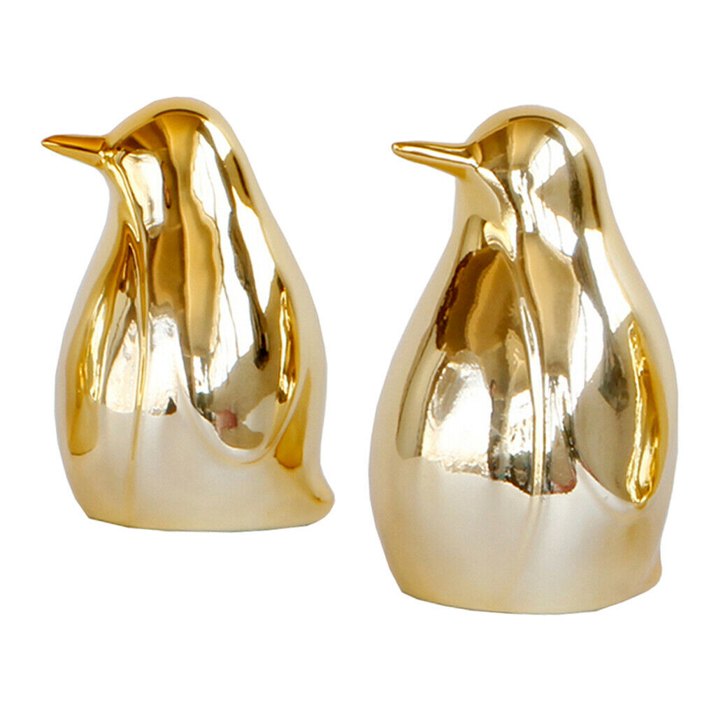2 Pcs Golden Bird Statue Desktop Ceramic Display Wedding Home Decor Gift M+L