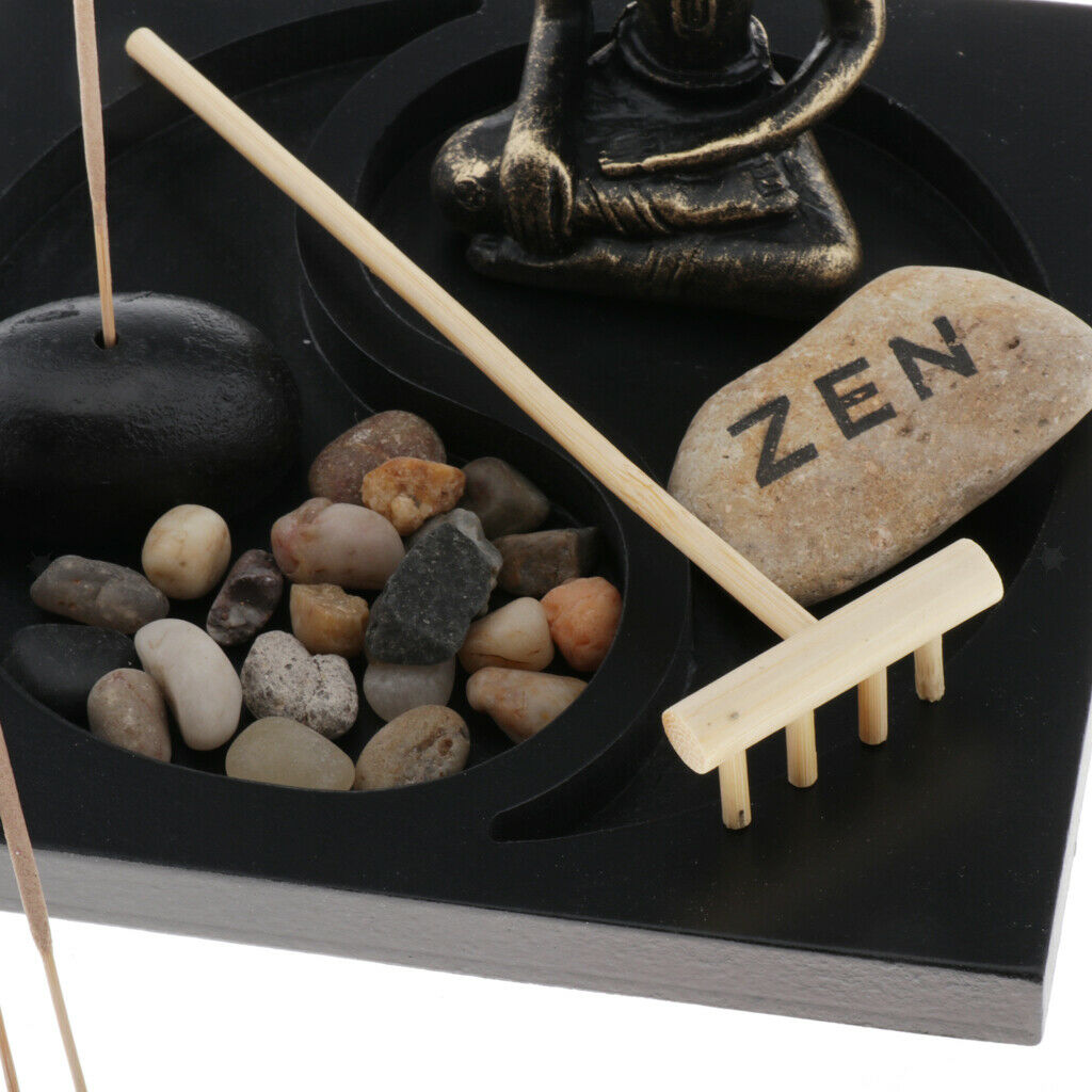 Tabletop Zen Garden Buddha Rock Rake Sand Incense Burner Home Decoration