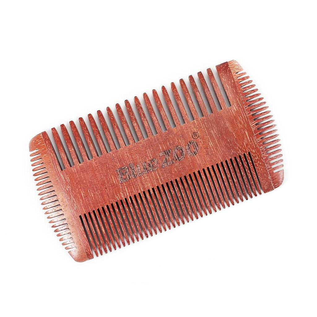 4 Sided Men Wooden Beard Mustaches Comb Case Fine Coarse Teeth Brown Pouch
