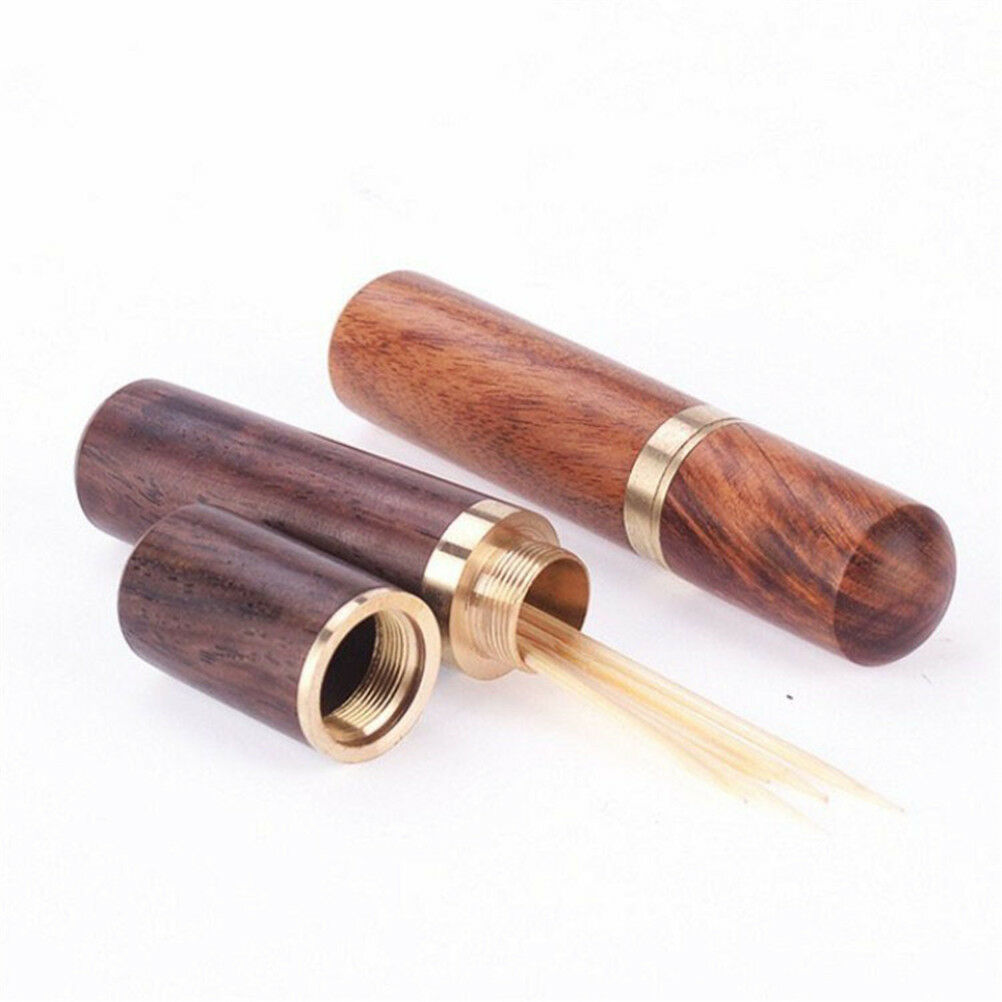 Ebony Wood Toothpick Holder Box Capsule Case Handmade Craft Room Deco.l8