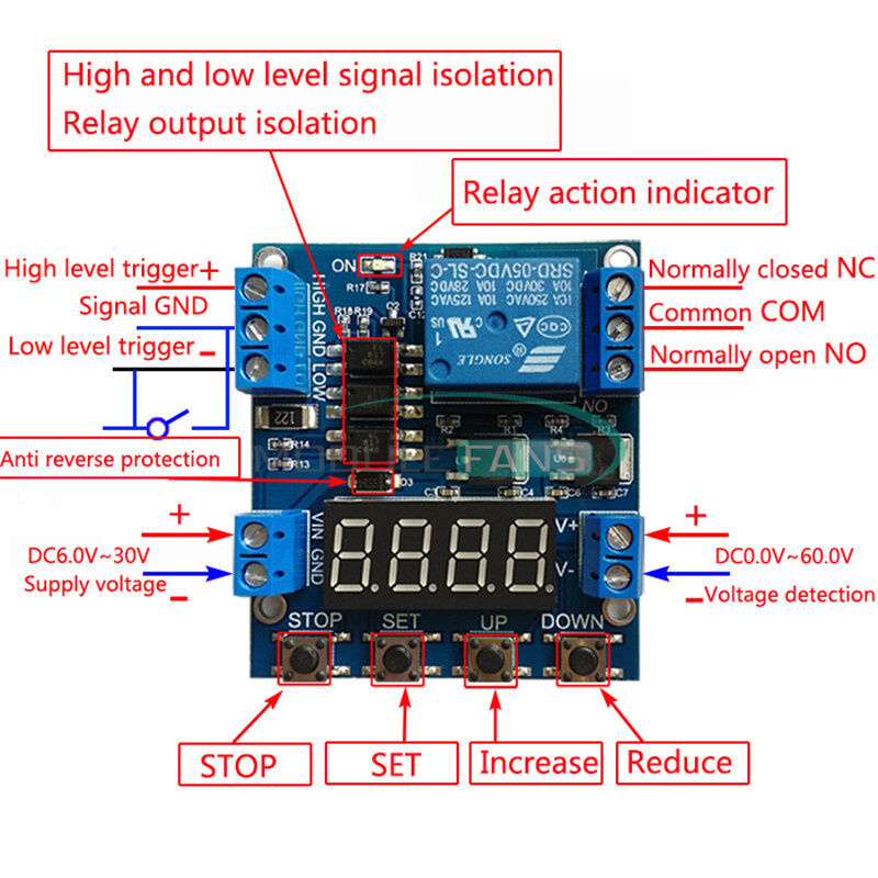 6-30V 1-Channel Relay Module Durable Trigger Delay Cycle Timer Circuit Switch