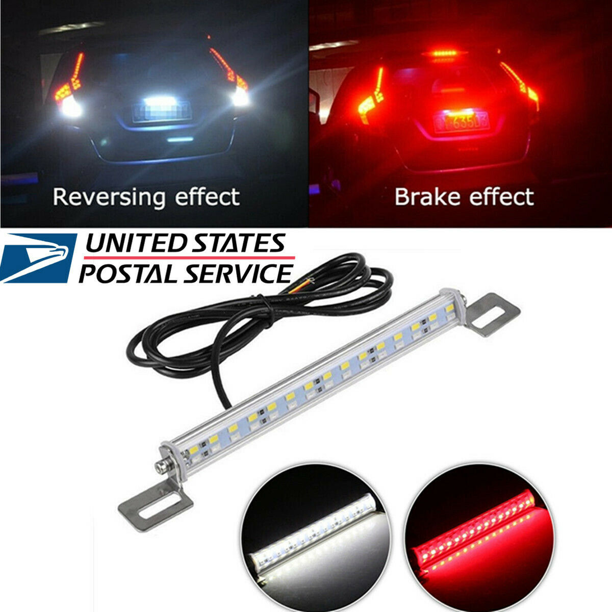 12V 30 W Car LED License Plate Light Bar White Reversing Light&Red Braking Light