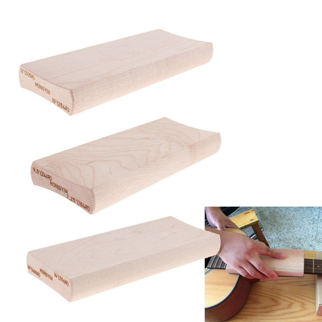 3 x Wooden Radius Sanding Block for Guitar Fretboard Fret Leveling Tool