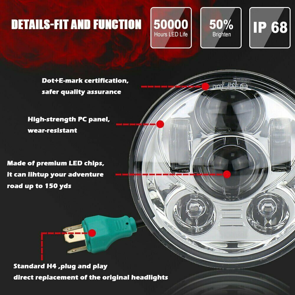 Brightest 5-3/4" 5.75" inch LED Projector Headlight DRL for Motorcycle Motor