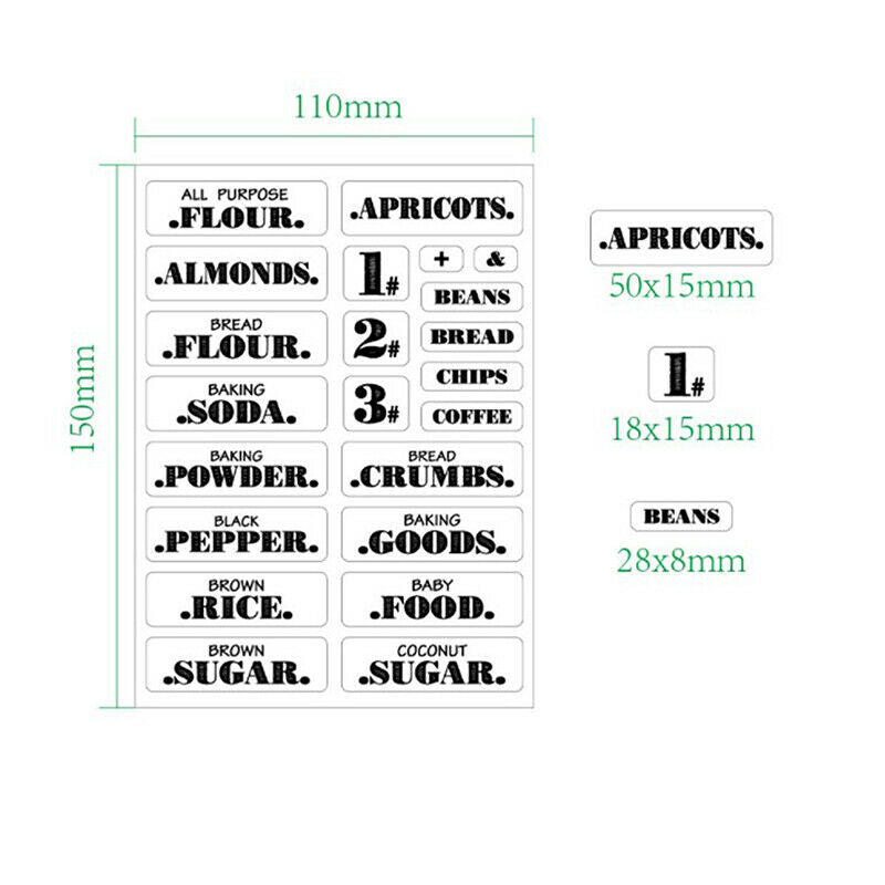 6 Sheets Transparent Waterproof Pantry Stickers Food Jar Labels for Pantr.l8