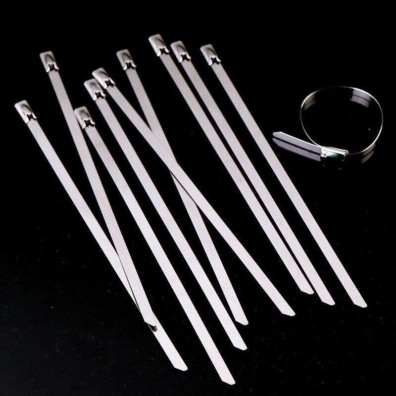 10Pcs Stainless Steel Cable Ties Cable Multi-Purpose Exhaust Wrap Locking T KX