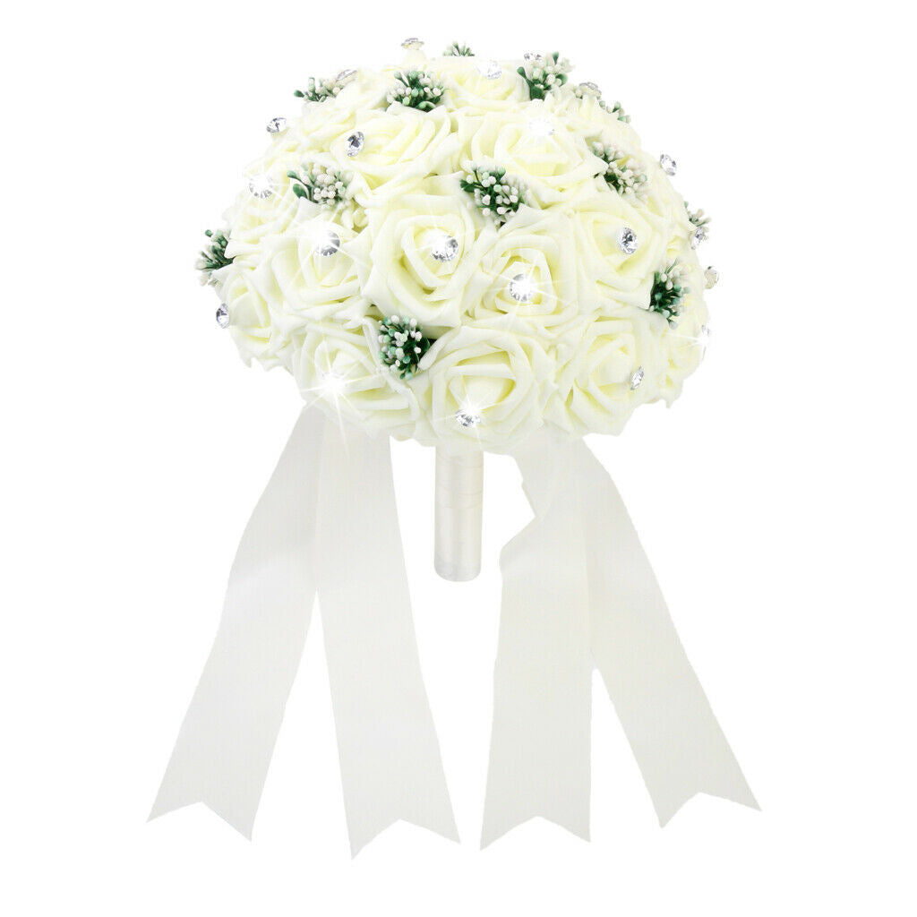 Ivory Artificial Rose Bouquet for Wedding Bridal Bridesmaid Flower Girls