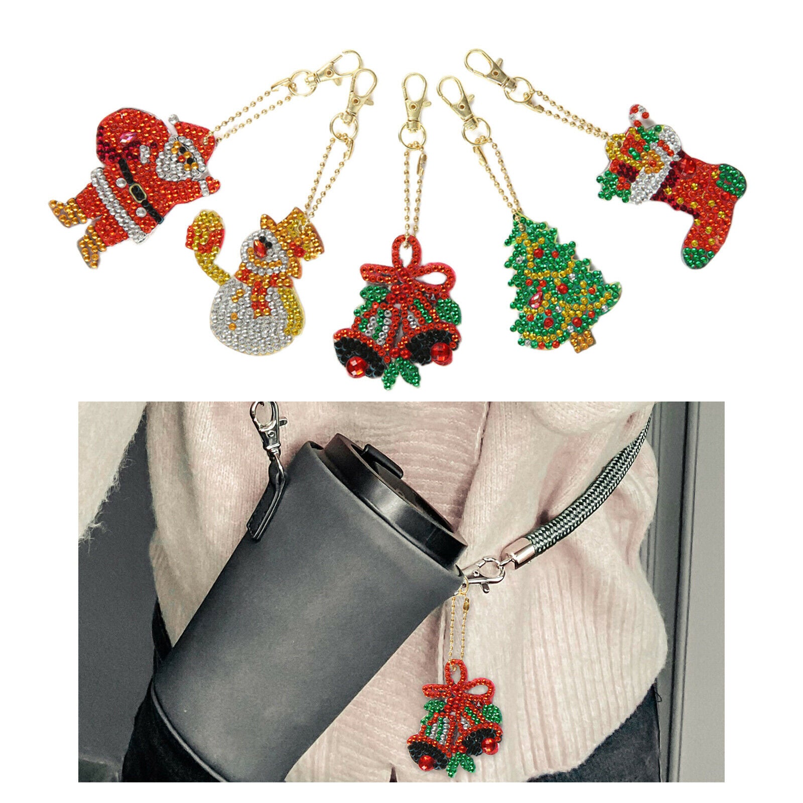 5Pcs Diamond Painting Keychain DIY Key Chain Pendant Purse Christmas Decor