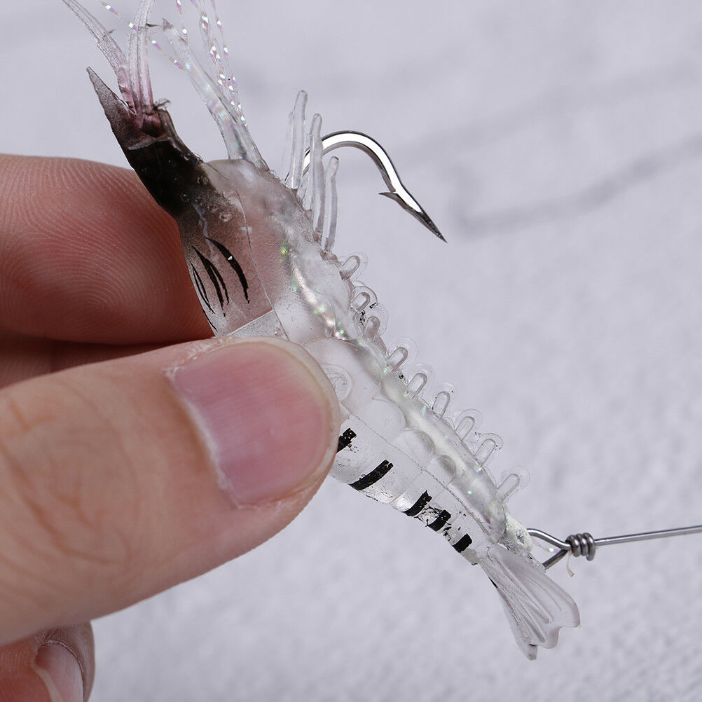 2pcs 9cm/6g Shrimp Soft Lure Fishing Artificial Bait With Glow Hook Swivels!eJBD