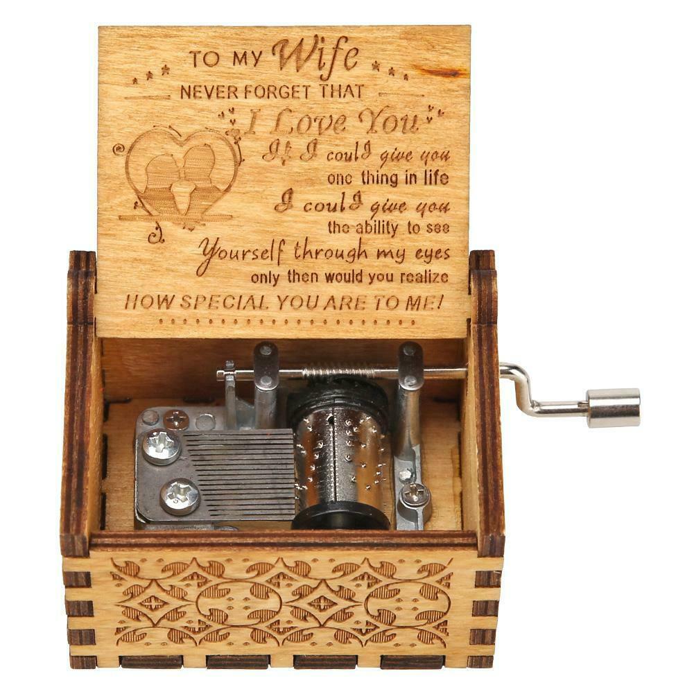 Retro Hand Cranked Music Box Wood Carved Kid Child Birthday Gift Home Decor @