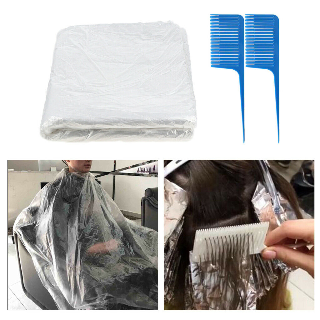 50x Transparent Waterproof Hair Cutting Capes Shampoo Gowns w/ Salon Comb