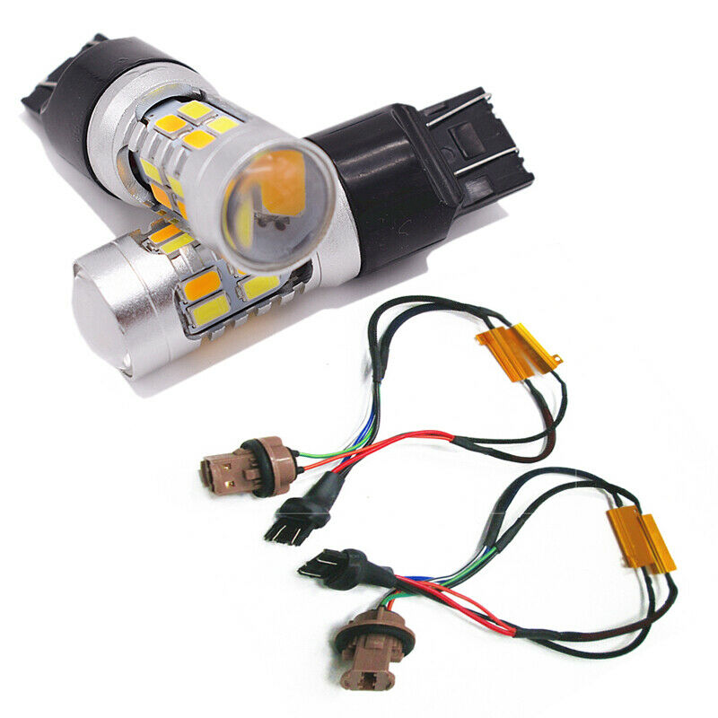 2x 7443 20SMD LED Chip White/Amber Brake Turn Signal Light Side Marker Bulb Lamp