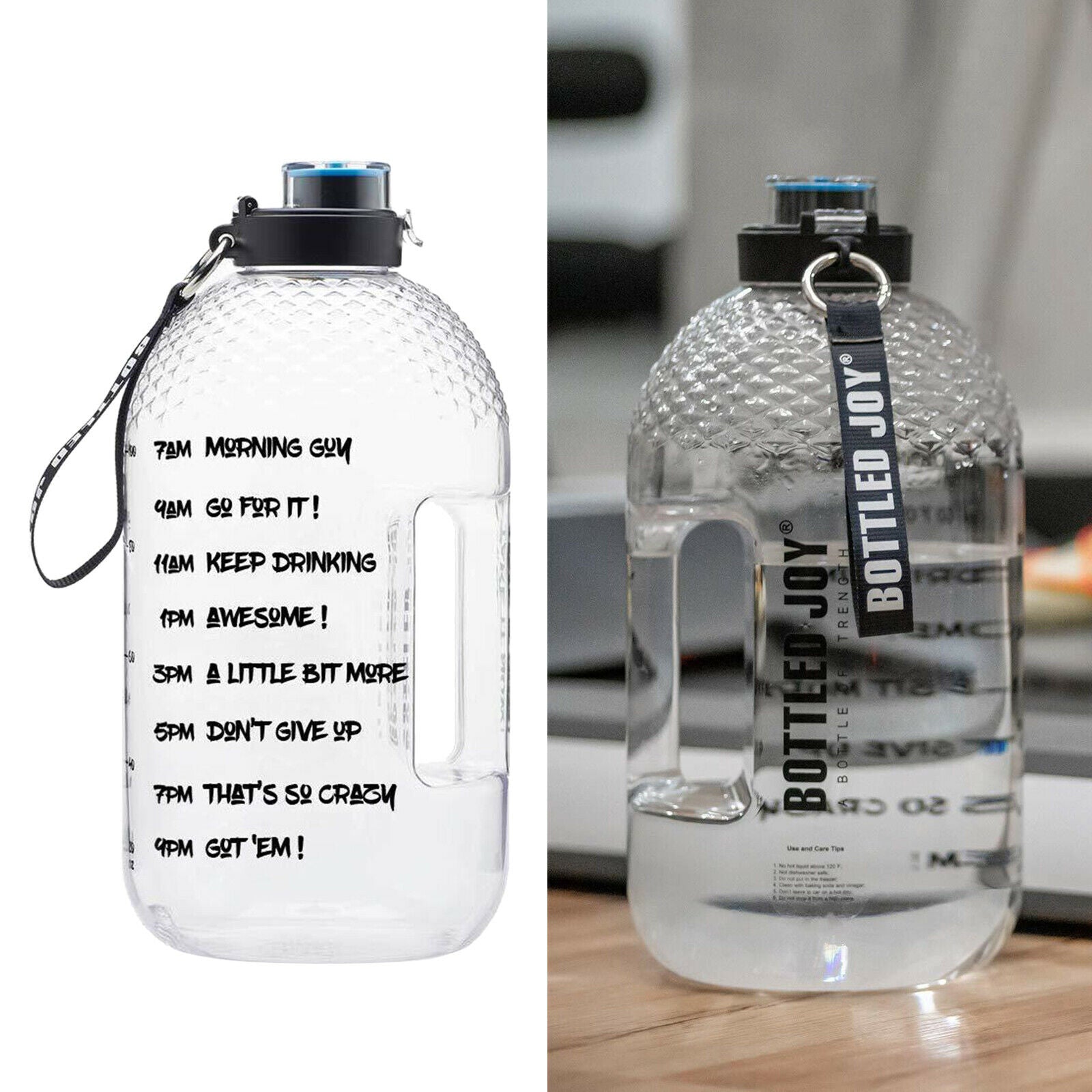 1 Gallon Water Bottle with Motivational Large Jug for Exercise Camping