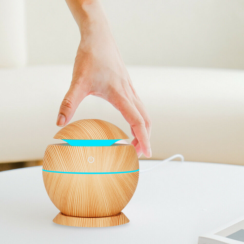 130ml USB Electric Air Humidifier Wood Grain 7 Color LED Lights Diffuser @