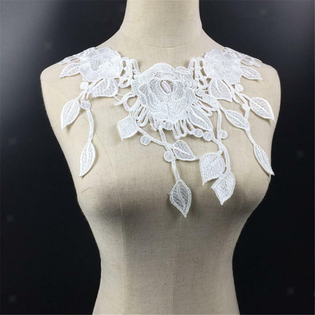 2Pcs Lace Embroidered Floral Venise Neckline Neck Collar Sewing Applique