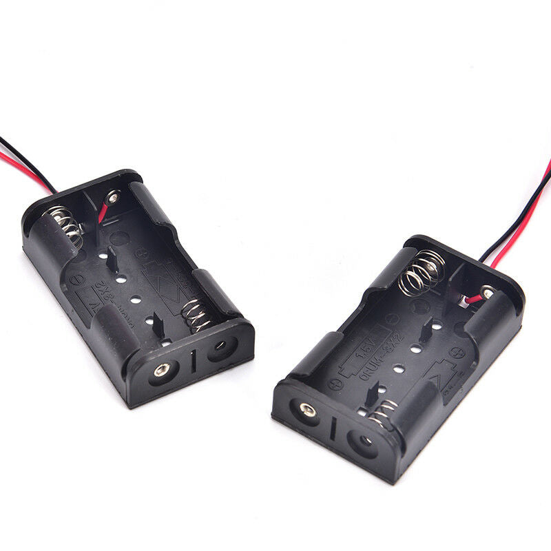 2pcs Black 2 x 1.5V AA Battery Holder Case Box w Wire Lead joJC.l8