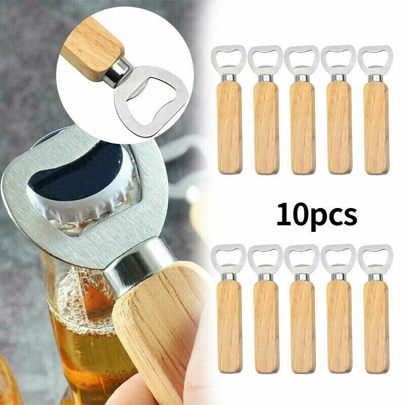 10pcs Wooden Handle Handheld Bartender Bottle Opener Wine Beer Soda