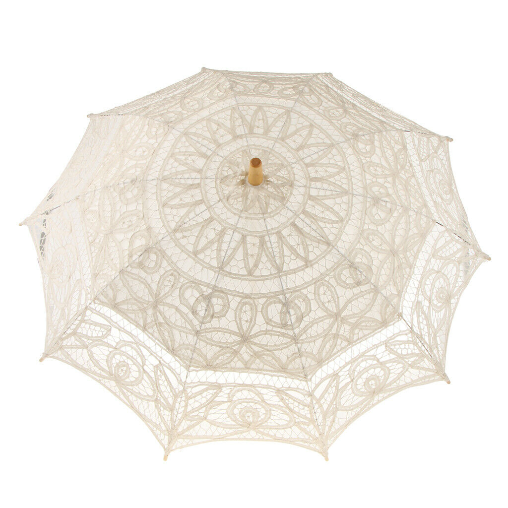 Lace Floral Umbrella Parasol Wedding Bridal Flower Girl Photo Prop Beige