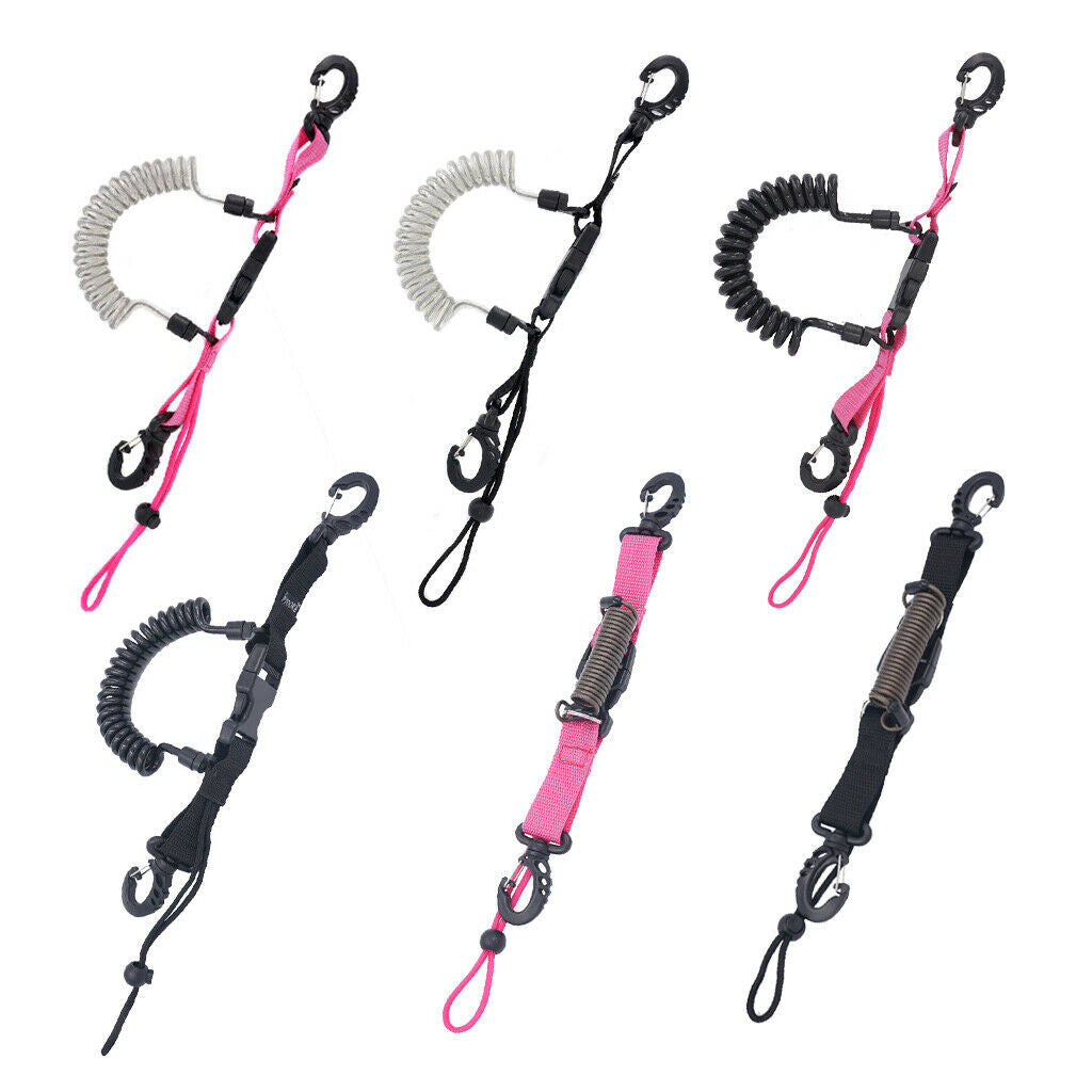 Diving Elastic Spring Coil Torch Lanyard Quick Release Black A