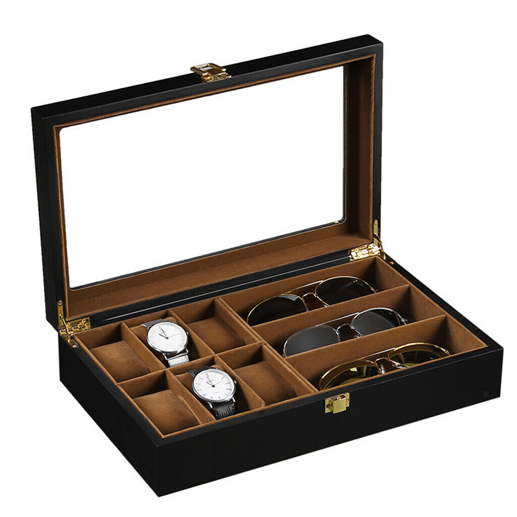 Premium Wood 9 Grid Wrist Watch Glasses Box Gift Box Jewelry Holder Display
