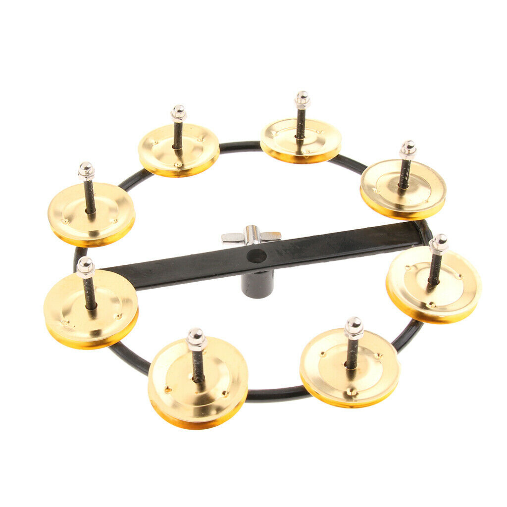 Golden Hi Hat Tambourine with Single Row Steel Jingles for Drum Set Percussion