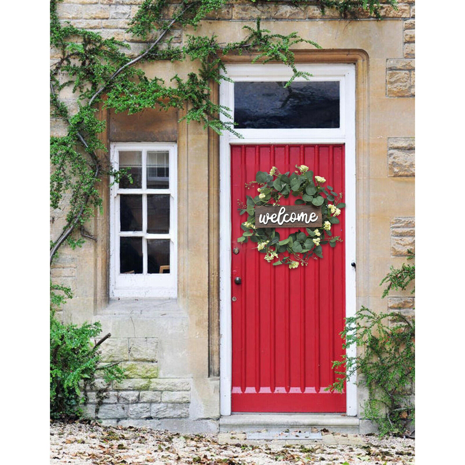 Spring 20inch Welcome Sign Eucalyptus Wreath Artificial Flower Garland