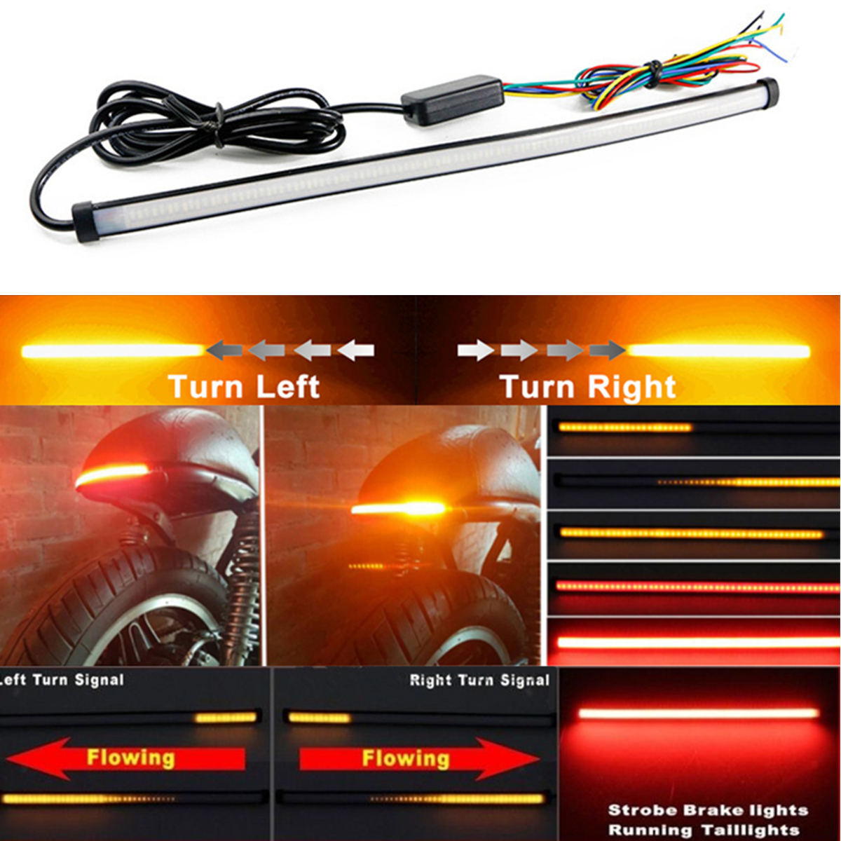 Motorcycle DRL Switchback Flowing LED Strip Light Tail Sequential Turn Signal