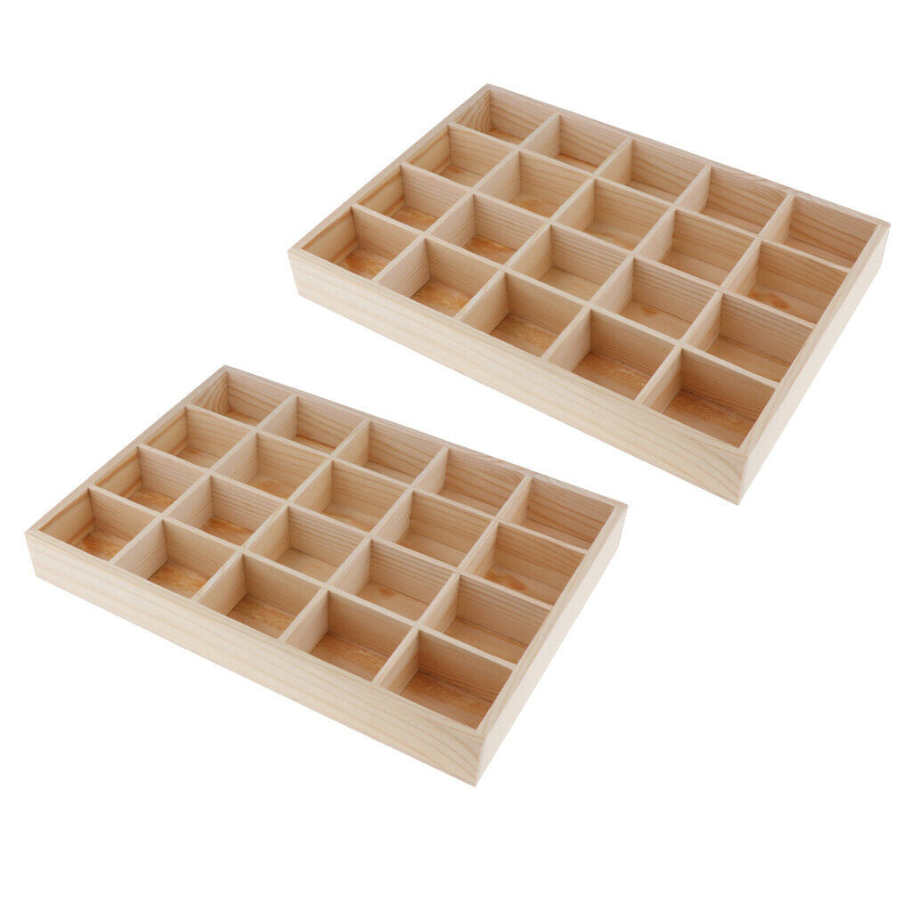 2 Pieces Wooden Jewelry Storage Case 20 Grid Jewelry Box Organizer