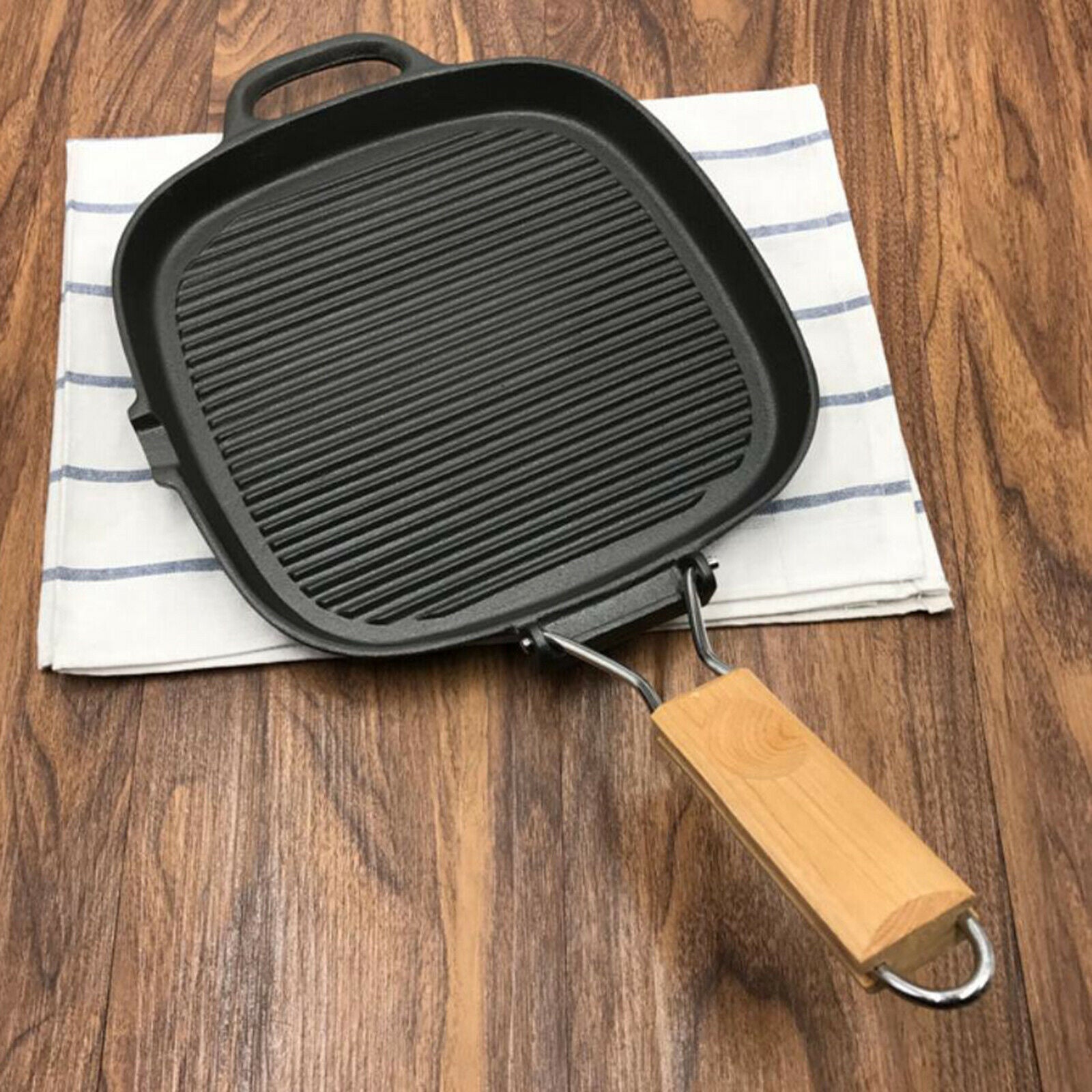 Grill Pan Folding Handle Nonstick Frying Pan for Steak Meat BBQ Griddle