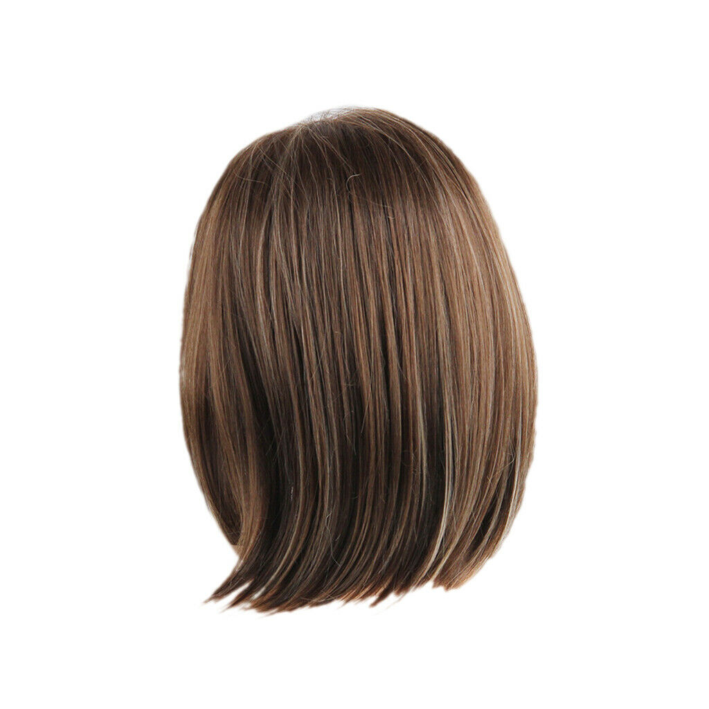 14inch Grey Ombre Brown Hair Wig Synthetic Short Straight Fashion Women Bob