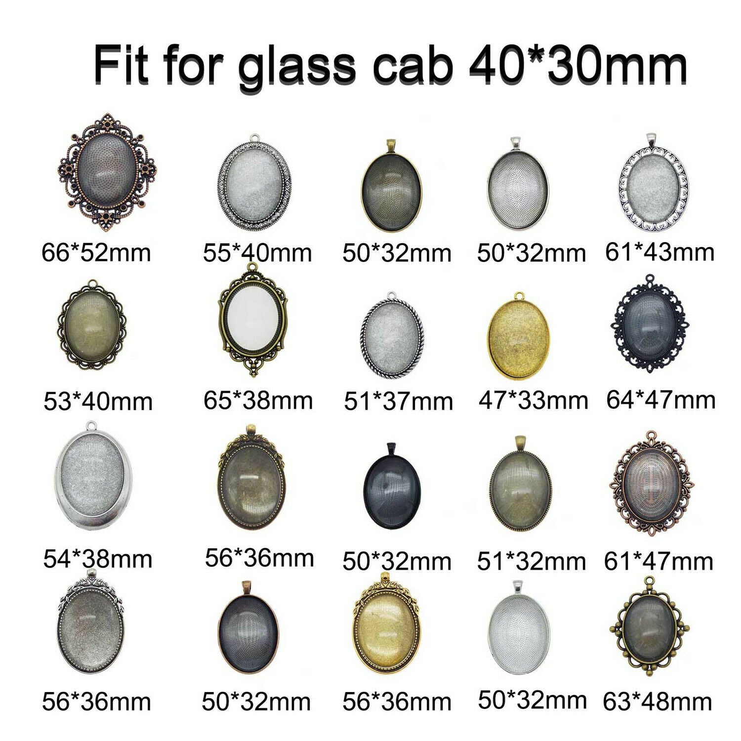 4Sets/lot Alloy Mixed Assorted Oval Setting Blank Tray Glass Cab Pendant Jewelry