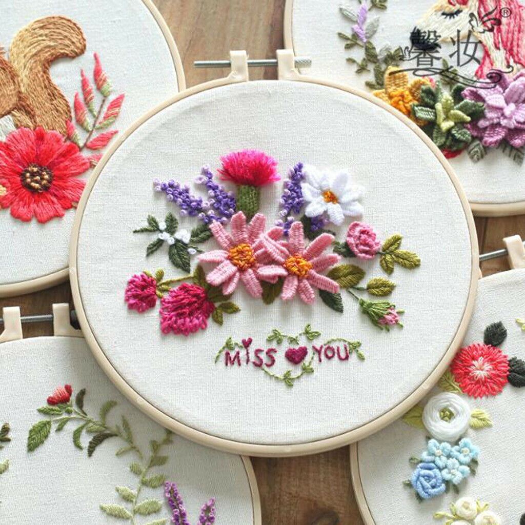 DIY Needlework Kits with Embroidery Hoop Cross Stitch Craft Flower Pattern