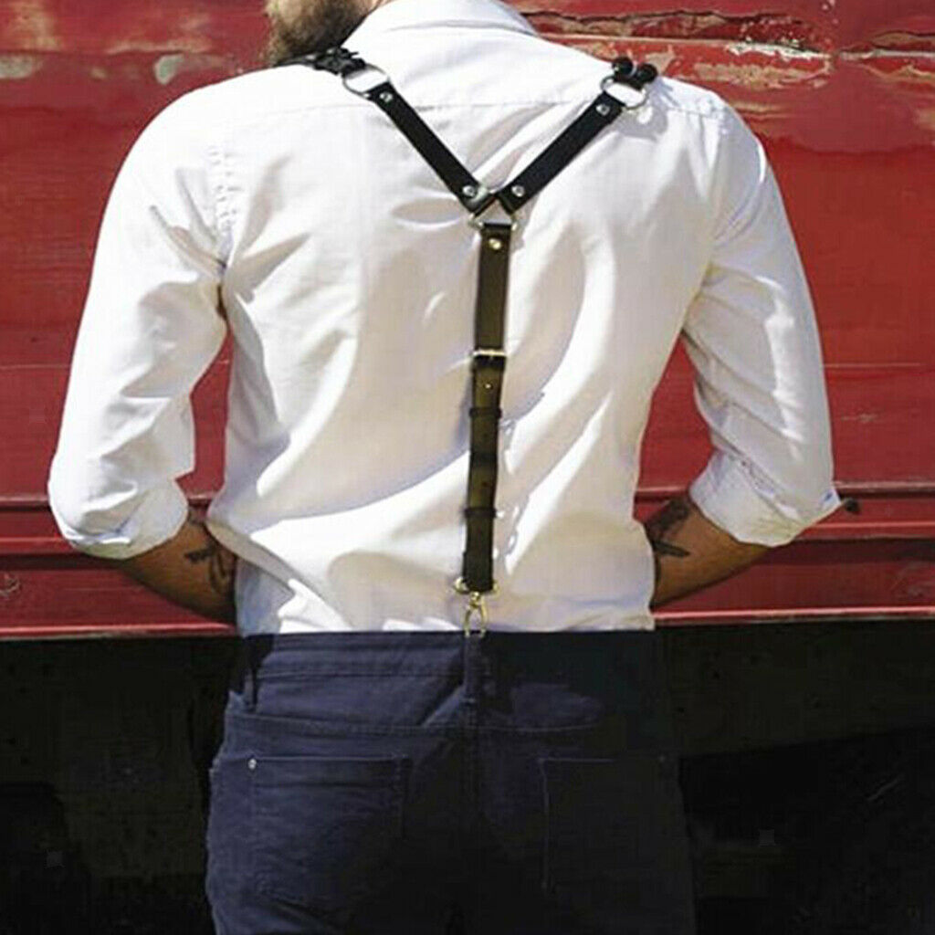 Artificial Leather Suspenders Y-Back Double Shoulders Braces Hooks Belt Unisex
