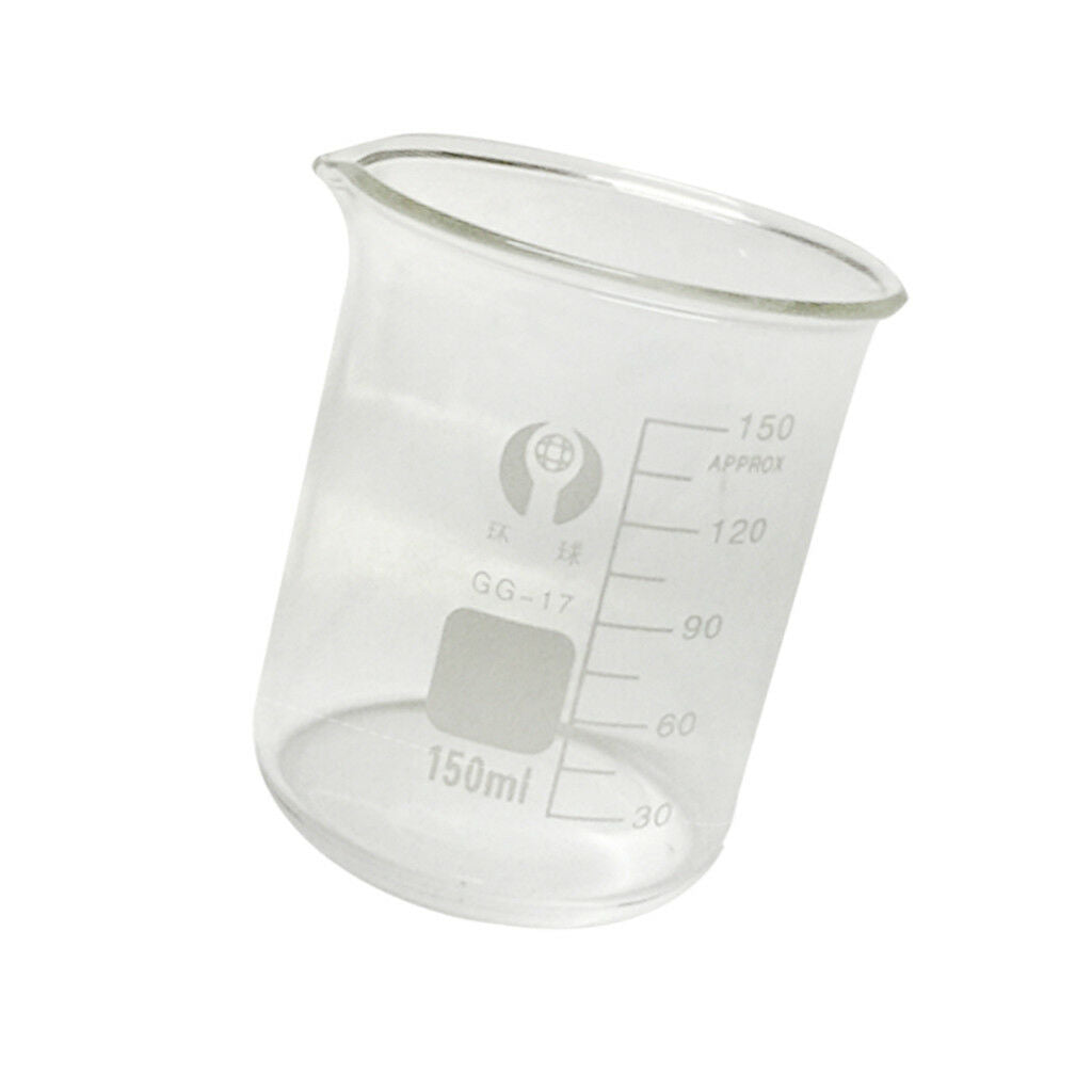 Glass Beaker Lab Measuring Cup Borosilicate Containers 100ml+150ml Clear