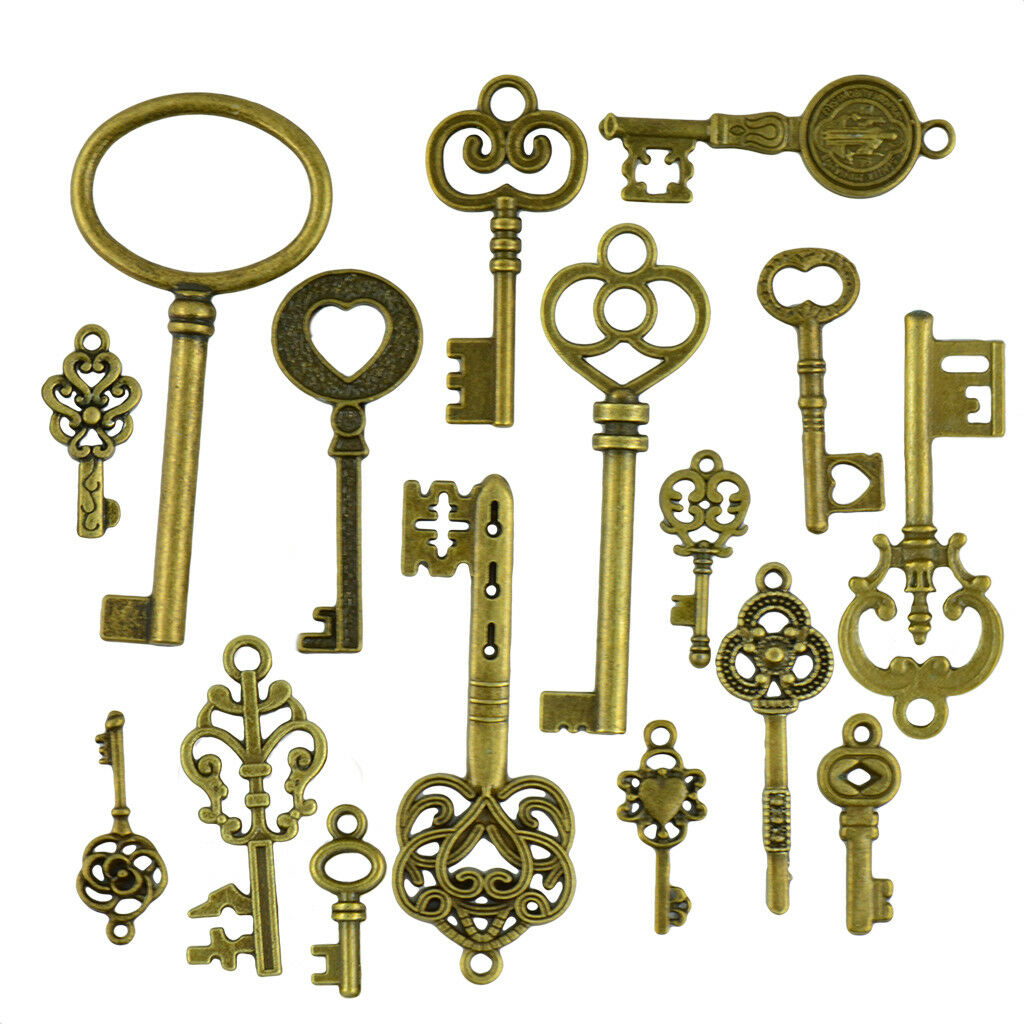 50pcs Bronze Key Pendant DIY Findings Jewelry Making for Necklace Keychain